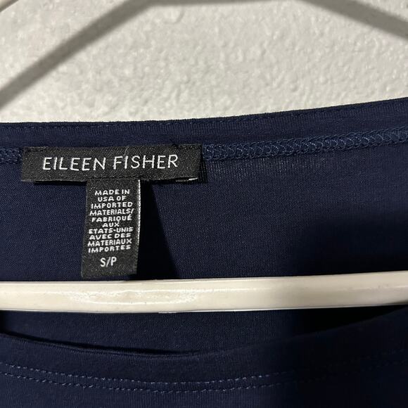 Eileen Fisher Tunic Top Small Navy 3/4 Sleeve Boat Neck Side Slits - Picture 6 of 8